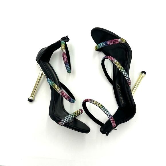 NWT Chase + Chloe Stiletto Rainbow Rhinestone Strappy Heels, Women's 8.5 (FF) - Picture 3 of 9